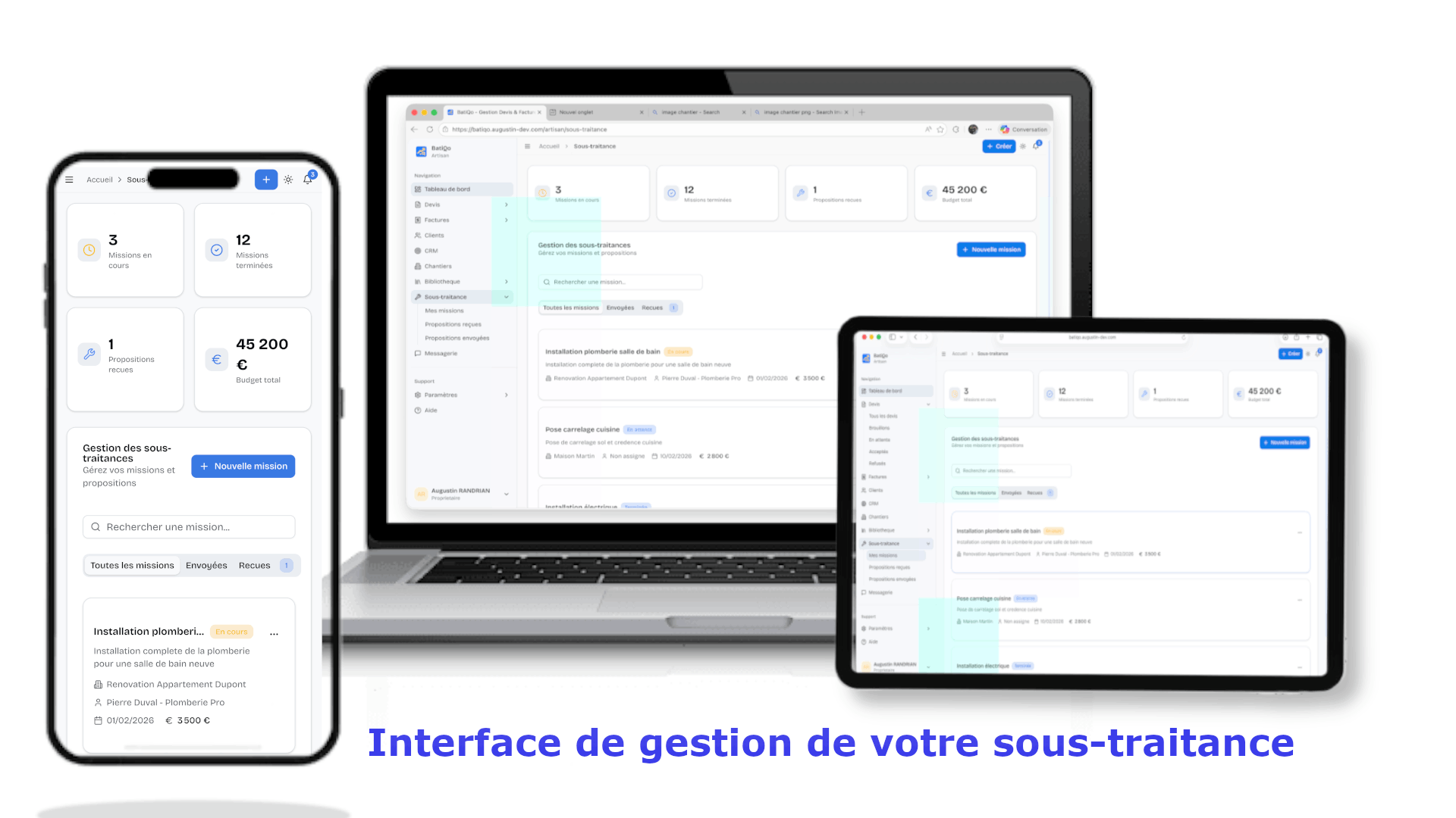 Interface de gestion de votre sous-traitance