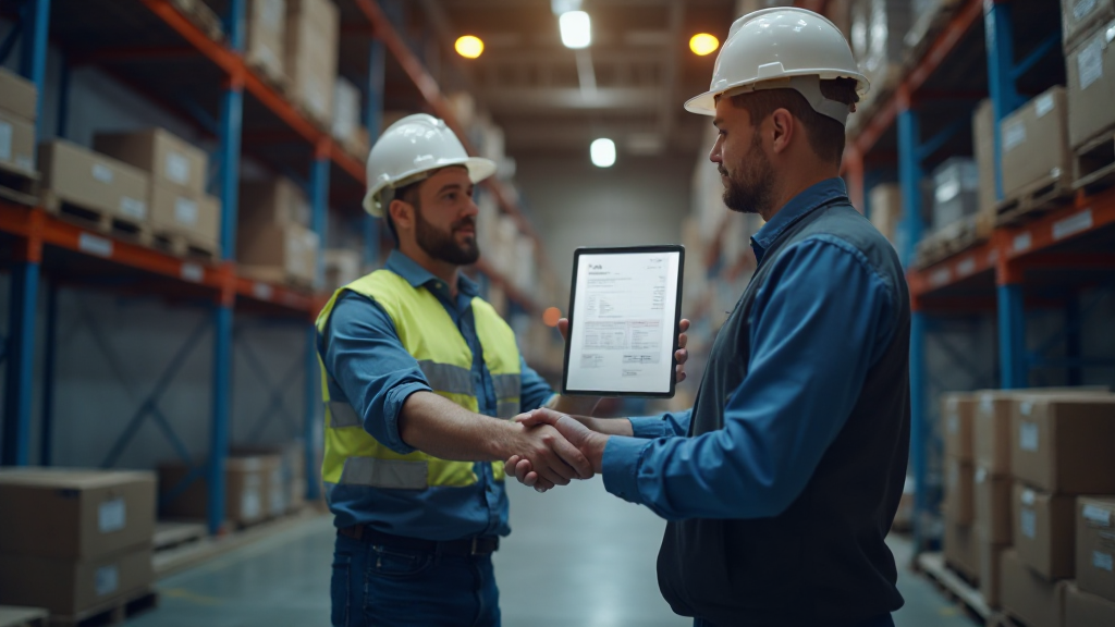 Poignée de main entre fournisseur et artisan