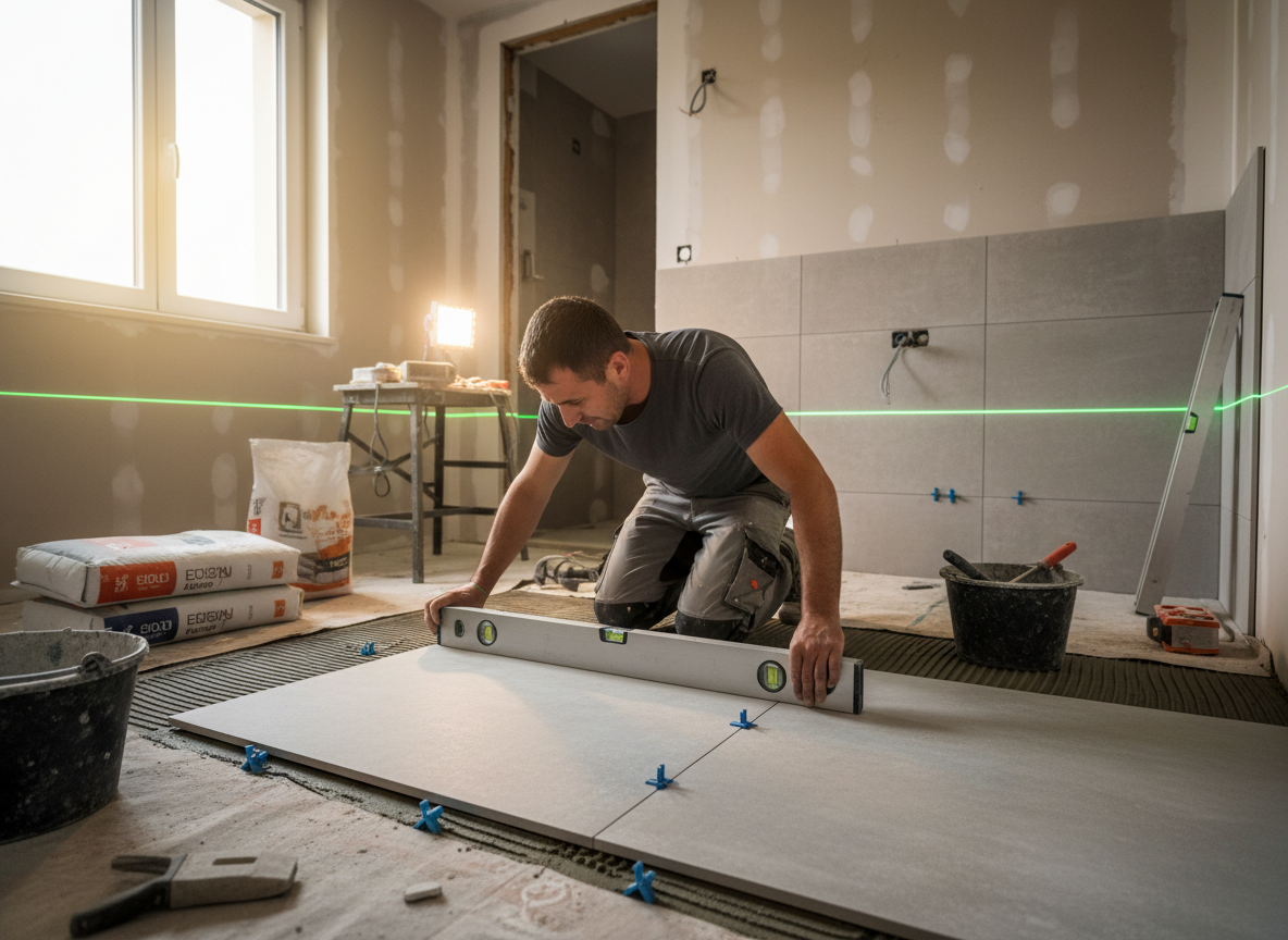 carreleur utilisant BatiQo - logiciel de gestion BTP